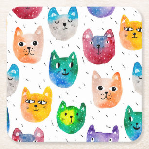 Aquarellkatzen und Freunde Rechteckiger Pappuntersetzer