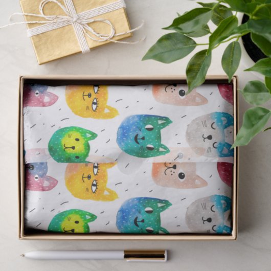 Aquarellkatzen und Freunde Seidenpapier (Geschenk)