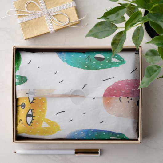 Aquarellkatzen und Freunde Seidenpapier (Geschenk)