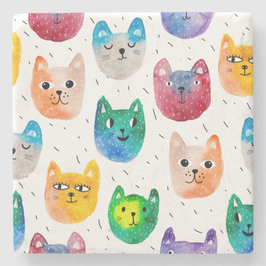 Aquarellkatzen und Freunde Steinuntersetzer (Vorderseite)