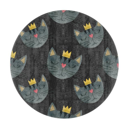 Aquarellkatzengesichter, schwarz nahtlos. schneidebrett (Vorderseite)