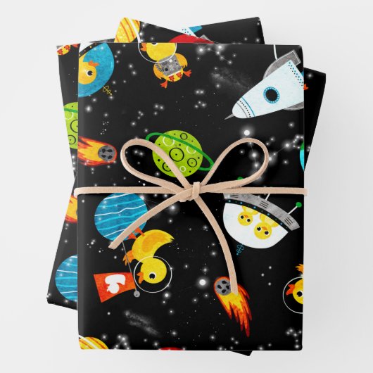Aquarellkautschuk Duck Astronauten Kinder im Weltr Geschenkpapier Set (Beispiel)