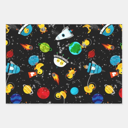 Aquarellkautschuk Duck Astronauten Kinder im Weltr Geschenkpapier Set (Vorderseite 3)