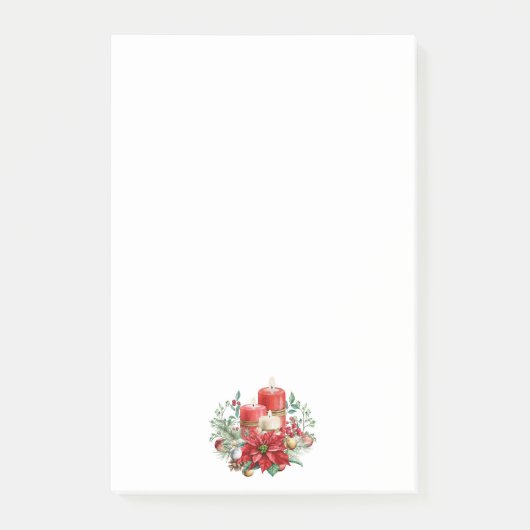 Aquarellkerzen und Poinsettia Weihnachten Post-it Klebezettel (Vorderseite)