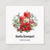 Aquarellkerzen und Poinsettia Weihnachten Quadratische Visitenkarte (Vorderseite)