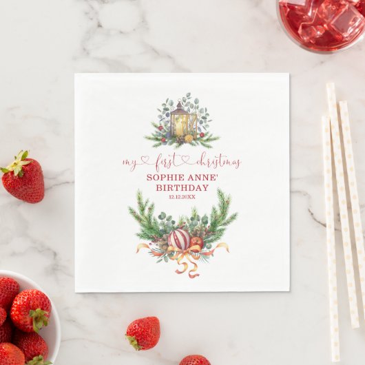 Aquarellkiefer 1. Weihnachtsgeburt Kalligraphie Serviette (Beispiel)