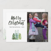 Aquarellkiefer Bäume Weihnachtsfest Foto Feiertagskarte (Vorne/Hinten)