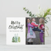 Aquarellkiefer Bäume Weihnachtsfest Foto Feiertagskarte (Stehend Vorderseite)