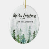 Aquarellkiefer Bäume Weihnachtsfest Foto Keramik Ornament (Rechts)