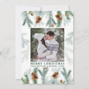 Aquarellkiefer Cone Grüne Villen Foto Grün Feiertagskarte