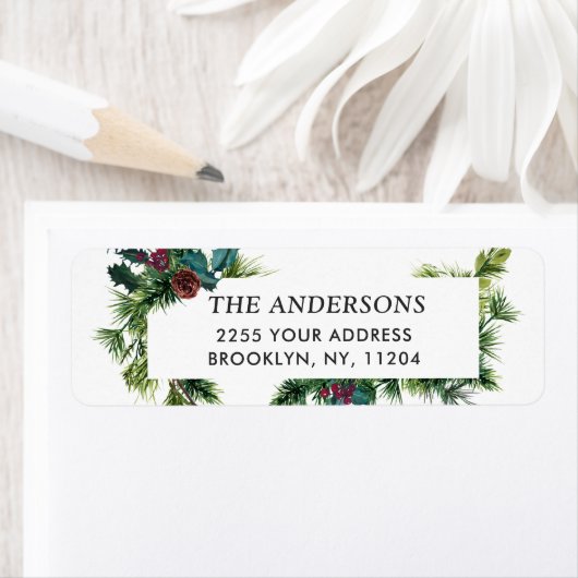 Aquarellkiefer Cone Weihnachten Rücksendeadresse (Insitu)