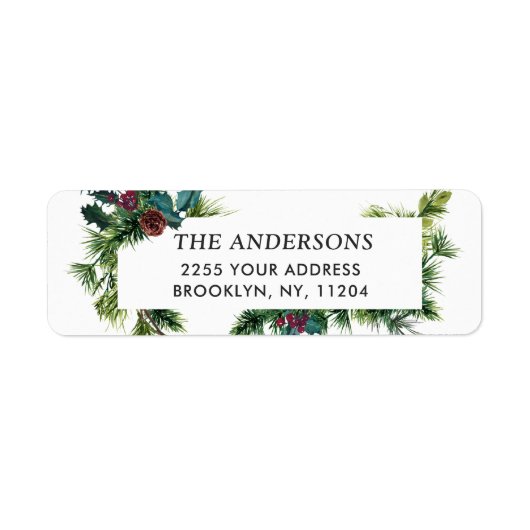 Aquarellkiefer Cone Weihnachten Rücksendeadresse (Vorne)