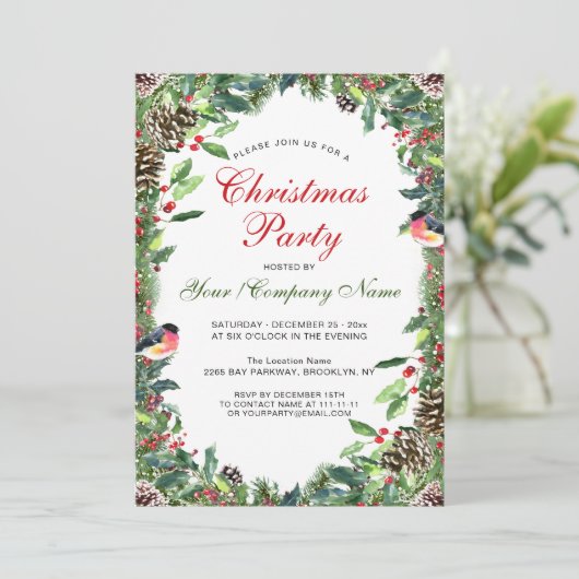 Aquarellkiefer Cones Branntweinweihnachtsfest Part Einladung (Stehend Vorderseite)