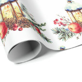 Aquarellkiefer Cones Orange Christmas Laterne Geschenkpapier (Rolleneckpunkt)