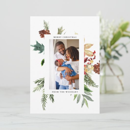Aquarellkiefer Foto Weihnachtskarte (Stehend Vorderseite)