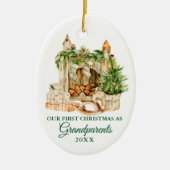 Aquarellkiefer Großeltern Erste Weihnachten Keramik Ornament (Vorne)