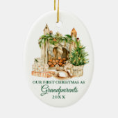 Aquarellkiefer Großeltern Erste Weihnachten Keramik Ornament (Hinten)