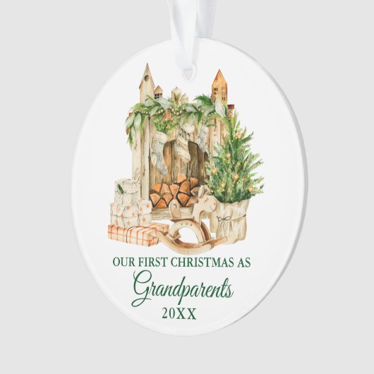Aquarellkiefer Großeltern Erste Weihnachten Ornament (Vorderseite)
