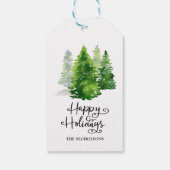 Aquarellkiefer | Happy Holidays Script Geschenkanhänger (Rückseite)