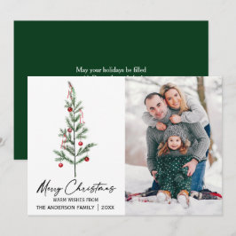 Aquarellkiefer Kalligraphie Foto Grün Feiertagskarte