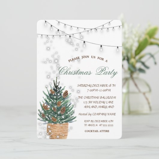 Aquarellkiefer, Pinienkerne Weihnachten Einladung (Stehend Vorderseite)