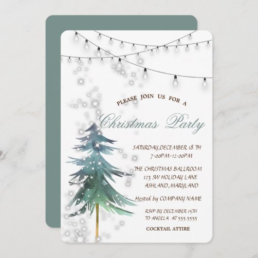 Aquarellkiefer,Sparkle,Licht,Weihnachtsgebäck Part Einladung (Vorne/Hinten)