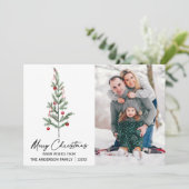Aquarellkiefer Tree Calligrafy Foto Feiertagskarte (Stehend Vorderseite)