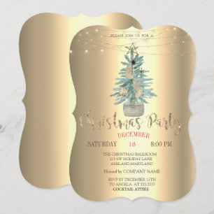 Aquarellkiefer Tree, Goldene Weihnachtsfirma Party Einladung
