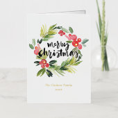 Aquarellkiefer und Holly Wreath Frohe Weihnachten (Vorderseite)