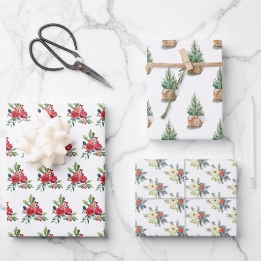 Aquarellkiefer Weihnachtsblumenbaum Geschenkpapier Set (Vorderseite)