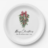 Aquarellkiefern Calligraphie Tinte Weihnachten Pappteller (Vorderseite)