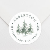 Aquarellkiefern Familienname Rücksendeadresse Runder Aufkleber