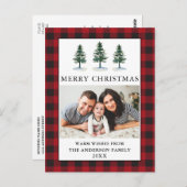 Aquarellkiefern Foto Weihnachten Kariert Postkarte (Vorne/Hinten)