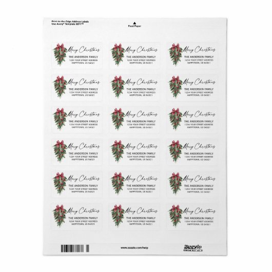 Aquarellkiefern Kalligrafie Tinte Weihnachtsanspra Adressaufkleber (Vorne)