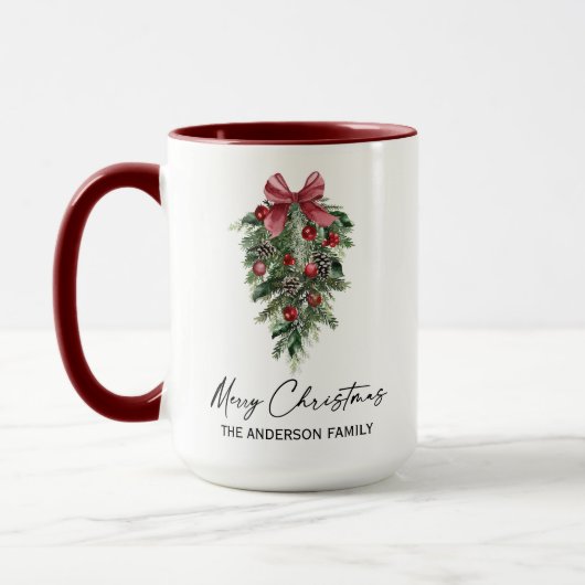 Aquarellkiefern Kalligraphie Tinte Weihnachten Gro Tasse (Links)