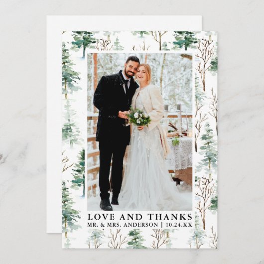 Aquarellkiefern Liebe Dank Hochzeit Dankeskarte (Vorne/Hinten)