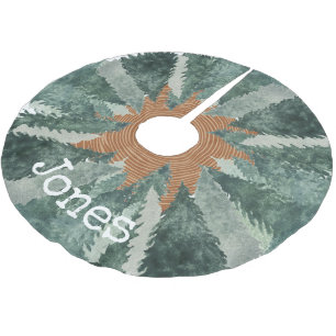 Aquarellkiefern Monogramm Name Weihnachten Polyester Weihnachtsbaumdecke