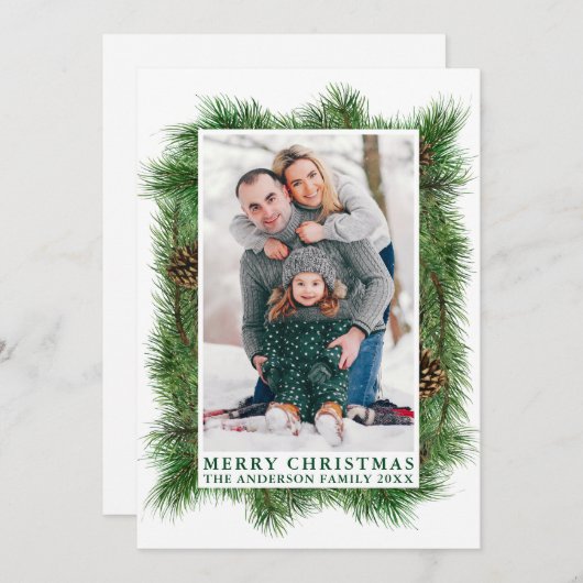 Aquarellkiefern Rahmen Frohe Weihnachten Grün (Vorne/Hinten)