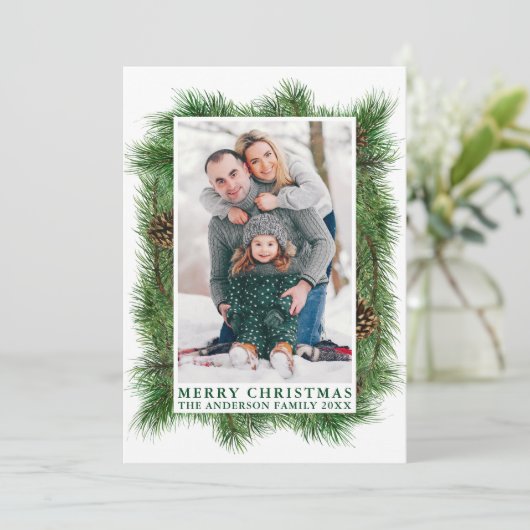 Aquarellkiefern Rahmen Frohe Weihnachten Grün (Stehend Vorderseite)