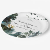 Aquarellkiefern und Elche Pazifik Nordwesten Pappteller (Schrägansicht)