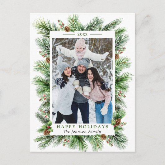 Aquarellkiefern Zweigstelle Weihnachtsfeiertag FOT Postkarte (Vorderseite)