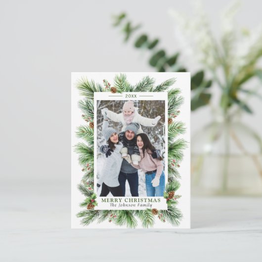 Aquarellkiefern Zweigstelle Weihnachtsfeiertag FOT Postkarte (Stehend Vorderseite)