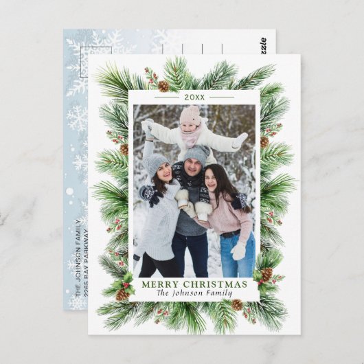 Aquarellkiefern Zweigstelle Weihnachtsfeiertag FOT Postkarte (Vorne/Hinten)