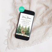 Aquarellkiefernbäume Hirschschschnee Winter Babydu Einladung