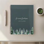 Aquarellkiefernwald auf dunkler Seite 2024 Planer<br><div class="desc">Individuell gestalteter Spiralplaner mit Aquarellkiefern-Design mit individuelle Name und Text auf dunklem Salbeifarbenhintergrund.</div>