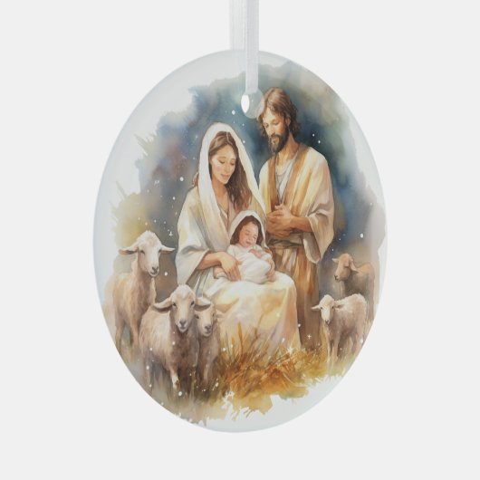 Aquarellkind Jesus Christus mit Maria und Joseph Ornament Aus Glas (Vorderseite Rechts)