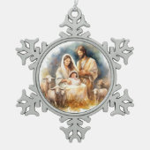 Aquarellkind Jesus Christus mit Maria und Joseph Schneeflocken Zinn-Ornament (Vorderseite)