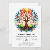 Aquarellkinder Bäume des Lebens Geburtstag Einladung (Vorne/Hinten)