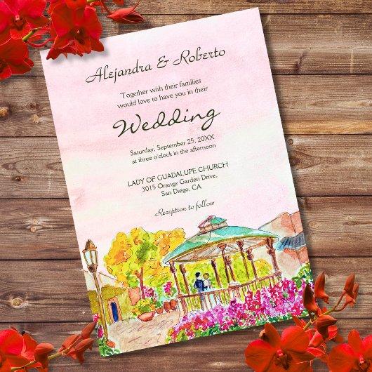 Aquarellkiosk mit Florals Old Mexico Wedding Einladung