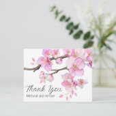 Aquarellkirschblüten Rosa Blumenschrift Dankeskarte (Stehend Vorderseite)